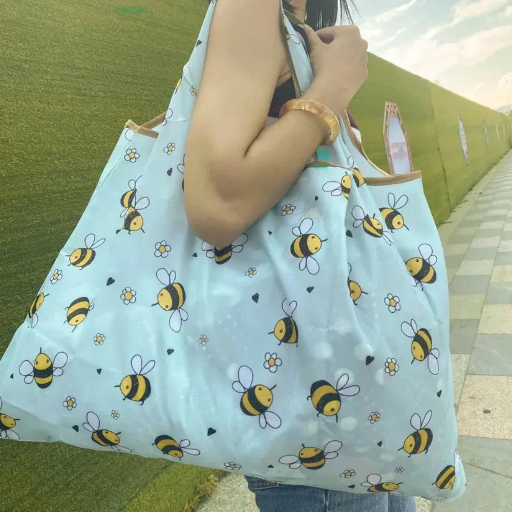 Bee Pattern Shopping Bag, Large Capacity Tote Bag For Outdoor, Simple Cute Grocery Bag
