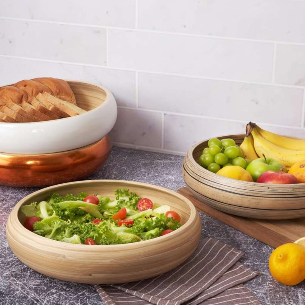 Bamboo Fruit Bowl & Home Decor Bowl (Off-White)-3