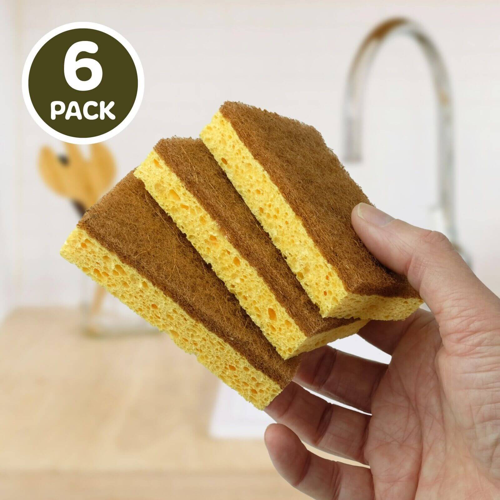 Natural Coconut & Cellulose Sponge Scourers (Pack of 6)-4